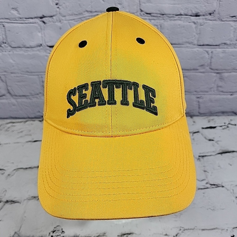 Seattle Sonics Team Shop Hat Mens One Size Adjustable Yellow Green Baseball Cap